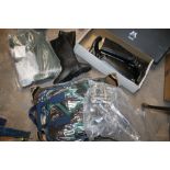 A QUANTITY OF EQUESTRIAN RELATED ITEMS TO ITEMS TO INCLUDE BOOTS ETC