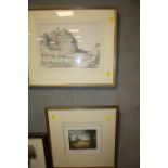 AN IMPRESSIONIST PENCIL SKETCH TOGETHER WITH A SIGNED LIMITED EDITION PRINT