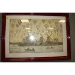 A FRAMED AND GLAZED PRINT ENTITLED SUNDAY BOATING BY MICHAEL OELMAN 733/850