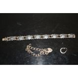 TWO SILVER BRACELETS ETC