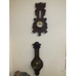 TWO SMALL OAK BAROMETERS