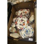 A TRAY OF ASSORTED MASONS CHINA TO INCLUDE MANDALAY