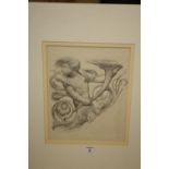 AN UNFRAMED MOUNTED ECCLESIASTICAL STYLE PENCIL DRAWING