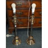 A PAIR OF MODERN CHROMED TABLE LAMPS NO SHADES H 55 CM ( EXCLUDING FITTING)