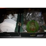 A TRAY OF ETERNAL BOW TEA AND DINNERWARE TOGETHER WITH A TRAY OF ASSORTED GLASSWARE