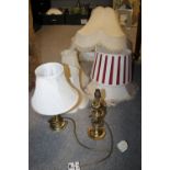 TWO TABLE LAMPS AND A QUANTITY OF SHADES