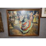 A FRAMED AND GLAZED PRINT DEPICTING A FLAMENCO DANCER