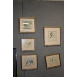 A SET OF FIVE GILT FRAMED PRINTS BY J H DOWD