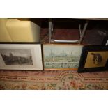 A SIGNED ETCHING BY GEORGE COOKE TOGETHER WITH A LOWRY PRINT PLUS ANOTHER (3)