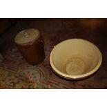 A LARGE GLAZED STONEWARE BOWL TOGETHER WITH A SIMILAR LIDDED POT