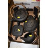 FOUR WEDGWOOD BLACK BASALT TEAPOTS A/F