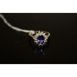 A PLATINUM SET TANZANITE AND DIAMOND RING, having a central oval Tanzanite of an estimated 2 carats,