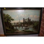 A VINTAGE FRAMED AND GLAZED PRINT DEPICTING A RIVER SCENE