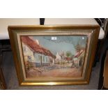 A FRAMED AND GLAZED PASTEL PICTURE DEPICTING A BARNYARD SCENE SIGNED LOWER RIGHT