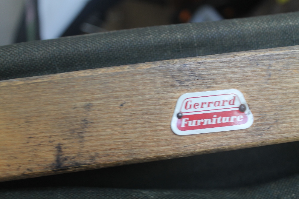 A VINTAGE CANVAS AND WOOD STRETCHER, with a Gerrard furniture tag - Image 2 of 2