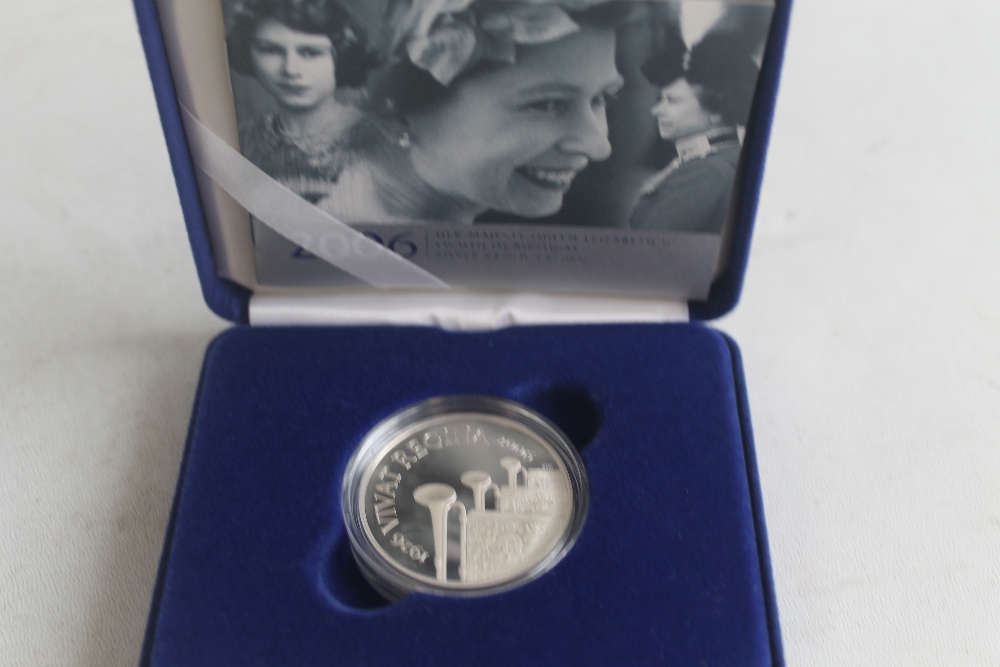 A 2006 QUEEN ELIZABETH II 80TH BIRTHDAY SILVER PROOF £5 CROWN, in case of issue