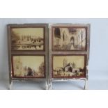 VICTORIAN GLASS PHOTO - GRAPHIC PLATES OF BUILDINGS FRAMED TO FORM A SMALL FOLDING SCREEN, two of