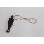 ANTIQUE FOLDING LORGNETTE SPECTACLES, with tortoiseshell casing and yellow metal fittings