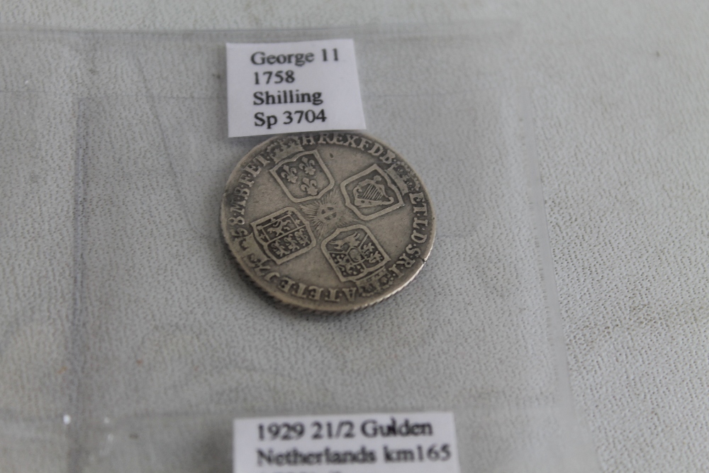 A SMALL COLLECTION OF COINS TO INCLUDE, a George II 1758 shilling, George III 1816 half crown, - Image 3 of 6