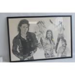 MICHAEL JACKSON INTEREST - A FRAMED AND GLAZED PENCIL DRAWING OF MICHAEL JACKSON IN VARIOUS POSES,