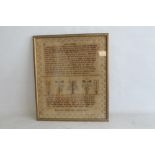 A FRAMED 19TH CENTURY SAMPLER, signed Mary Wellor, Bickley School, Aged 12 1860, 56 x 65 cm