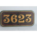 A CAST IRON G.W.R LOCOMOTIVE CAB SIDE PLAQUE NUMBERED 3623, Engine Number 3623 was built in 1939 and