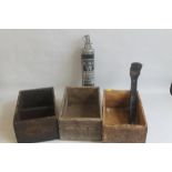 CAPEWELL HORSESHOE NAILS, wooden crate and a vintage "No Swift" fire extinguisher with wall bracket