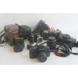 A COLLECTION OF VARIOUS CAMERAS to include Pentax P30 with Pentax 50 mm lens, a Samsung AF Fuzzy