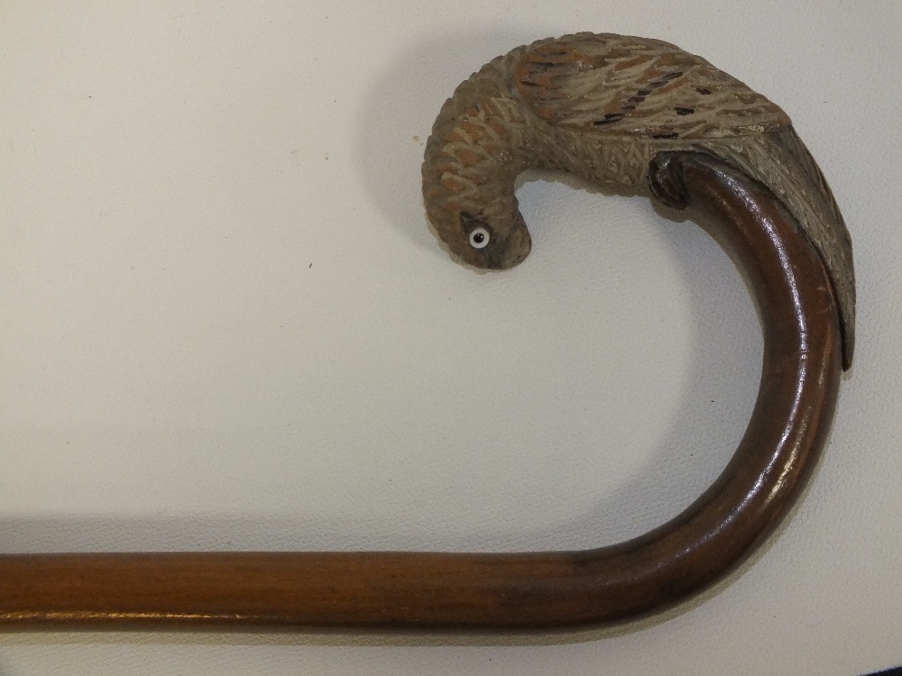 A NOVELTY WALKING CANE WITH CARVED PARROT HANDLE, L 88 cm - Image 2 of 2