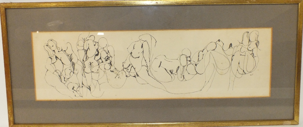 (XX). Scenes of female erotica, signed and dated 1963 mid to lower right, mixed media on paper, - Image 2 of 5