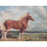 F. R. S??? (XX). Study of a shire horse in a landscape, signed lower left, oil on board, framed,