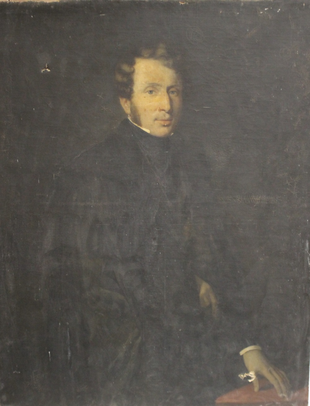 (XIX). Continental school, portrait study of a gentleman with a black cravat, unsigned, oil on