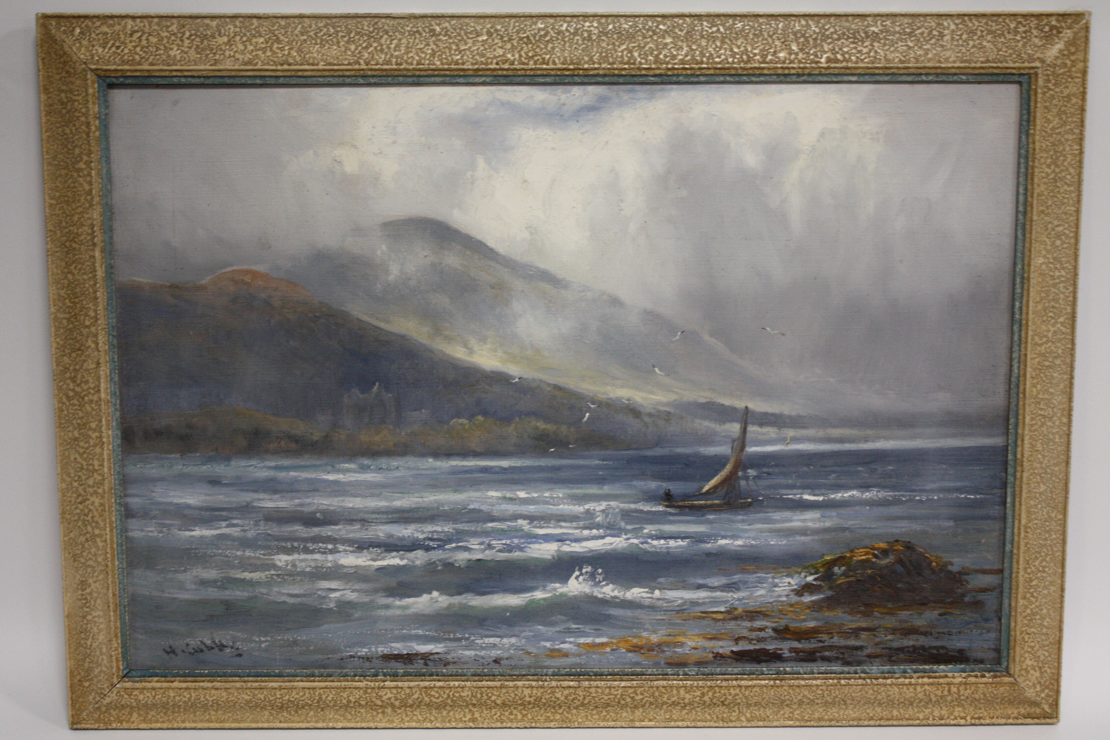 HENRY HADFIELD CUBLEY (1858-1934). 'Off the Scottish Coast' see verso, signed lower left and - Image 2 of 3