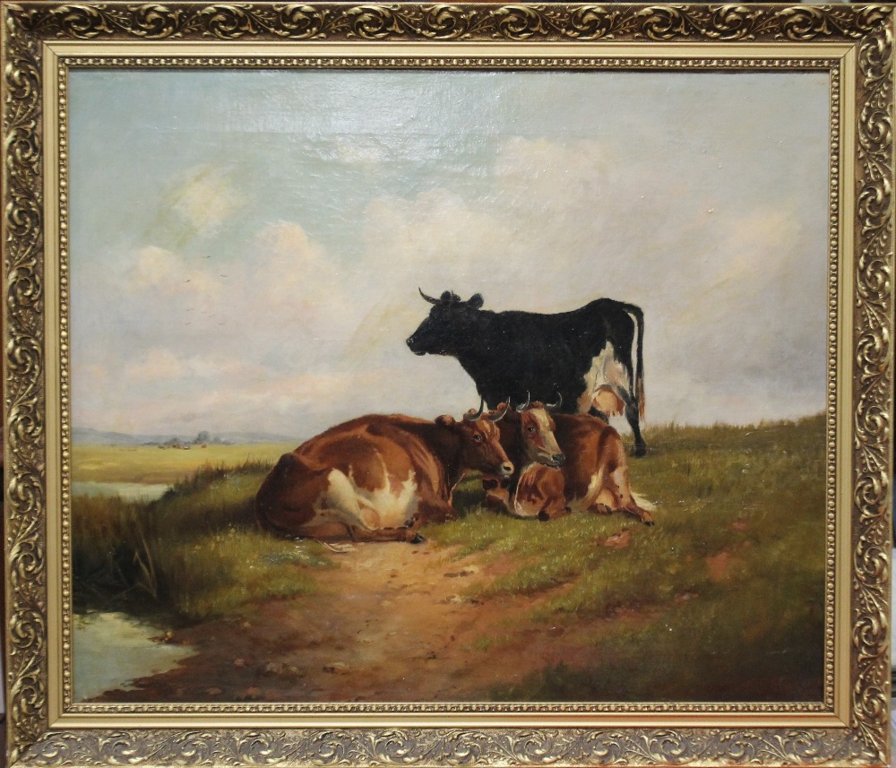 WILLIAM R.D. SALMON (1832-1899). Welsh School, study of cattle resting in a moorland river - Image 2 of 4