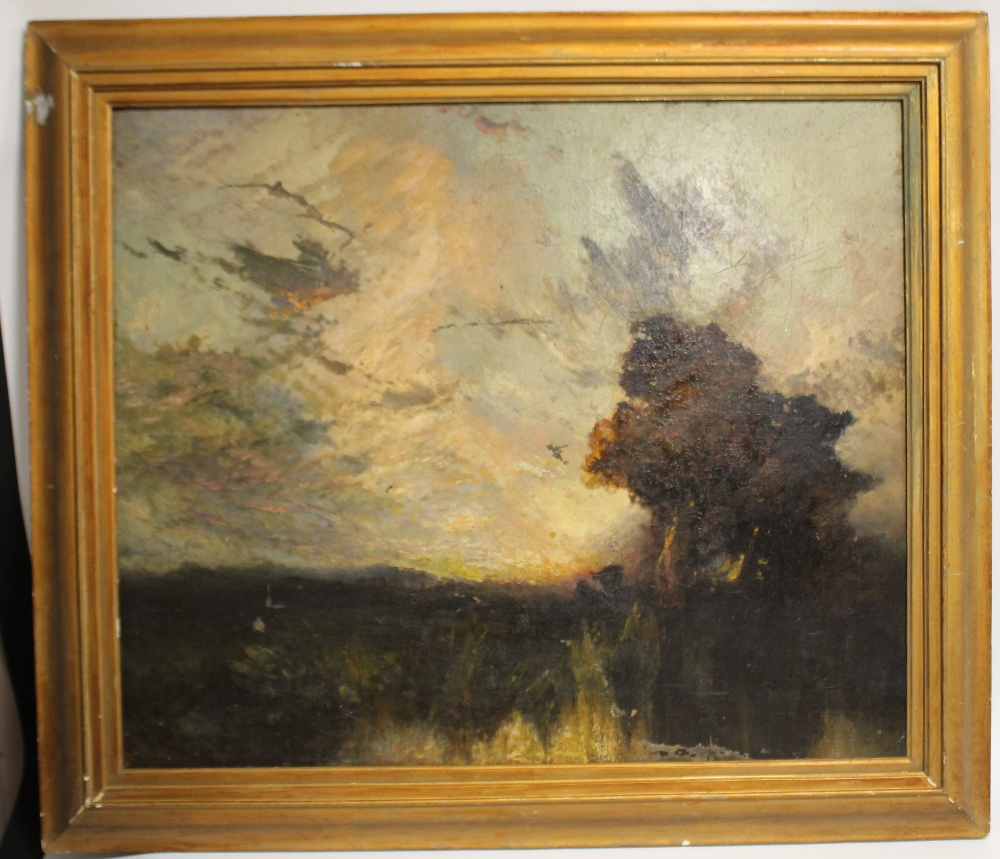 (XIX). Impressionist stormy wooded landscape, unsigned, oil on canvas, framed, 66 x 80 cm - Image 2 of 3