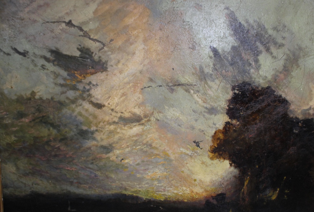 (XIX). Impressionist stormy wooded landscape, unsigned, oil on canvas, framed, 66 x 80 cm