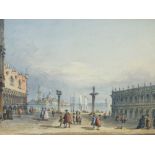 (XIX-XX). Venetian square with figures, unsigned, watercolour, framed and glazed, 11 x 18 cm
