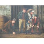 ENGLISH SCHOOL (XIX). Figures playing marbles before a building, unsigned, oil on board, framed in