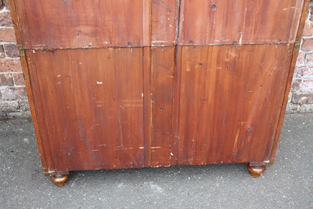 A 19TH CENTURY HARDWOOD CAMPAIGN CHEST, typically split in two parts, having inset brass handles, - Image 10 of 11