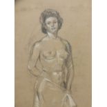 EDWARD WILLIAM STOTT (1859-1918). Full length portrait study of a female semi-nude, signed with