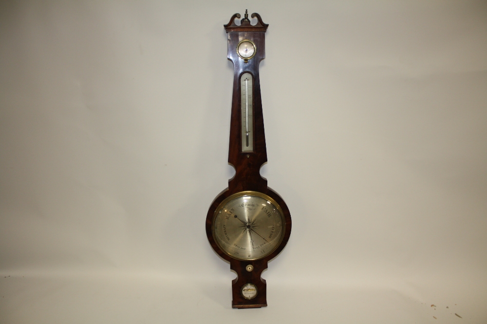 A 19TH CENTURY MAHOGANY CASED ANEROID BAROMETER, makers marks for Stephenson of Warminster, H 110