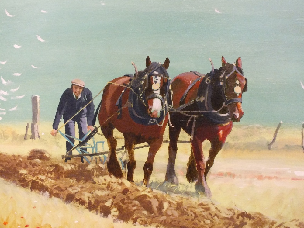 DEREK WILLIAMS (XX-XXI). British school, ploughing scene with horses and figure 'Queenie & Bess,