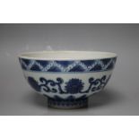 A CHINESE BLUE AND WHITE LOW BOWL, having six character mark to base and typical floral
