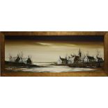 RONALD FOLLAND (1932-1999). Impressionist coastal village scene 'Evening Tide' see label verso,