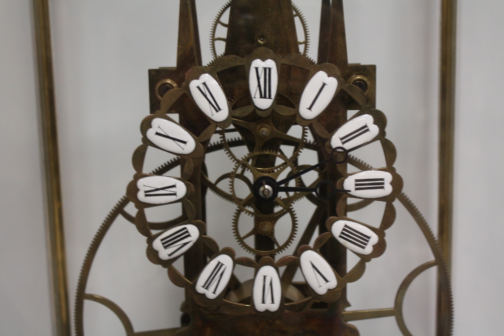 AN EARLY 21ST CENTURY GLASS CASED GREAT WHEEL SKELETON CLOCK, overall case dimensions W 34 cm, H - Image 3 of 5