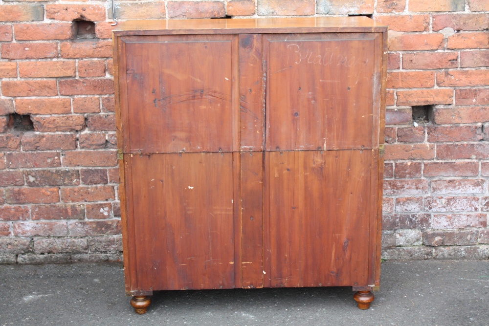 A 19TH CENTURY HARDWOOD CAMPAIGN CHEST, typically split in two parts, having inset brass handles, - Image 8 of 11