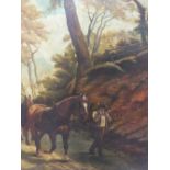 OSWALD GARNISS. Woodland scene with two horses and figure on a track, signed and dated 1907 lower