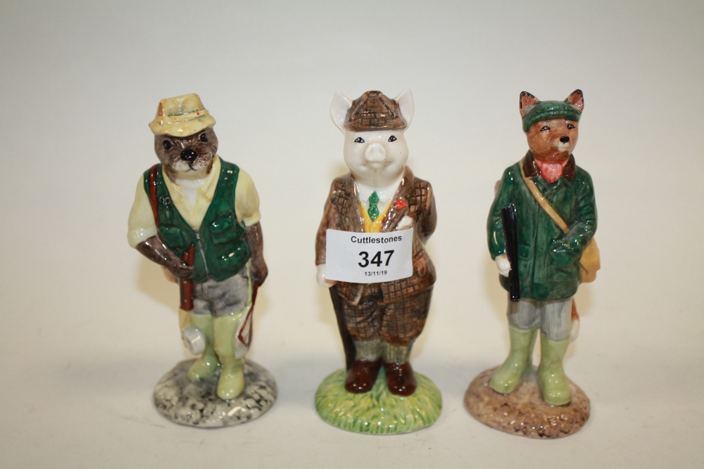 THREE BESWICK FIGURES, 'GENTLEMAN PIG', 'HUNTSMAN FOX' AND 'FISHERMAN OTTER'