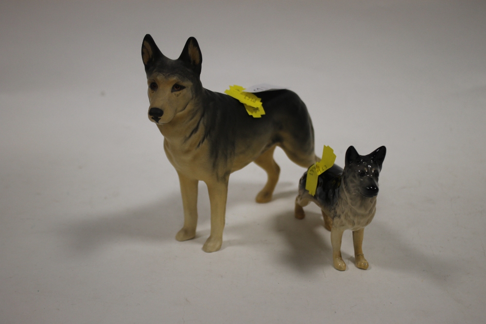 A BESWICK CH ULRICH OF BRITTAS MATTE FINISH ALSATIAN FIGURE TOGETHER WITH A SMALLER EXAMPLE