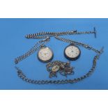 TWO HALLMARKED SILVER POCKET WATCHES AND FOUR CHAINS